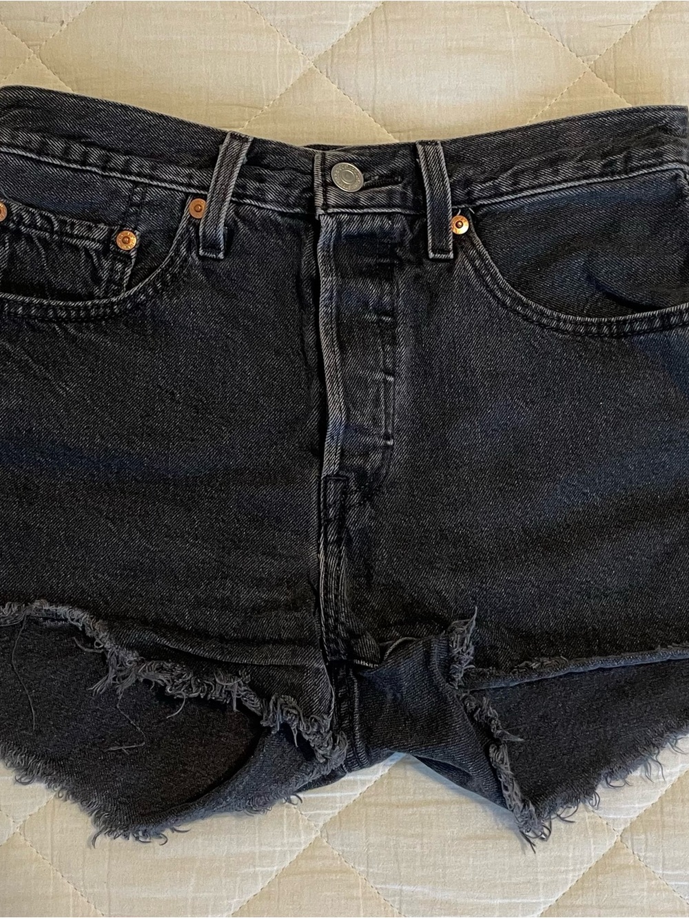 Levi's Black Distressed Denim Cutoff Shorts